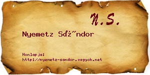 Nyemetz Sándor névjegykártya